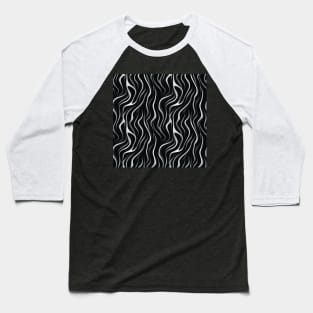 Monochrome Elegance: White Abstract Lines on Black Baseball T-Shirt